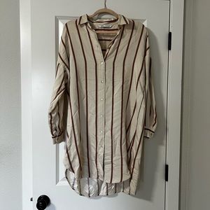ZARA Satin Pinstripe Long Shirt (S)